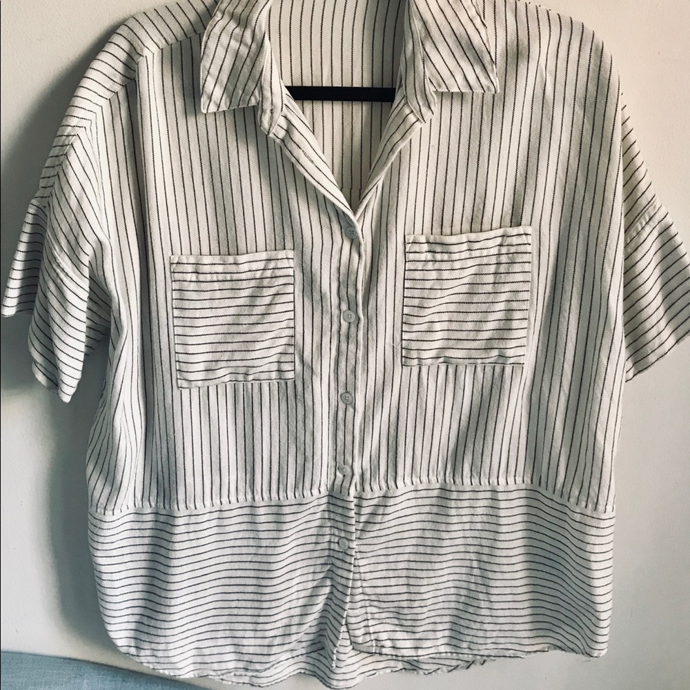 Madewell Oversized Short Sleeve Striped Flannel